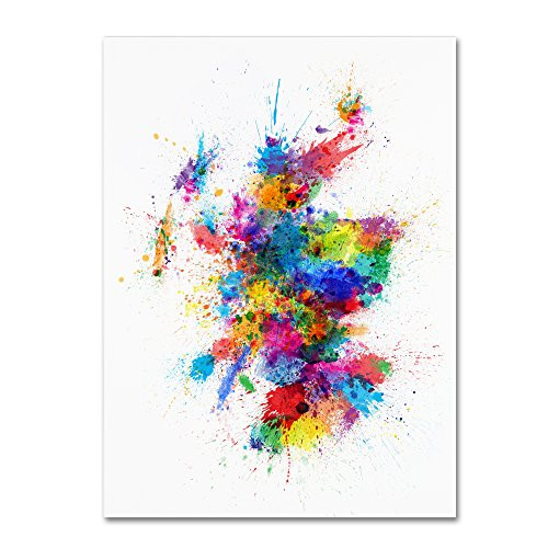 Scotland Paint Splashes Map by Michael Tompsett  14x19 Inch Canvas Wall Art
