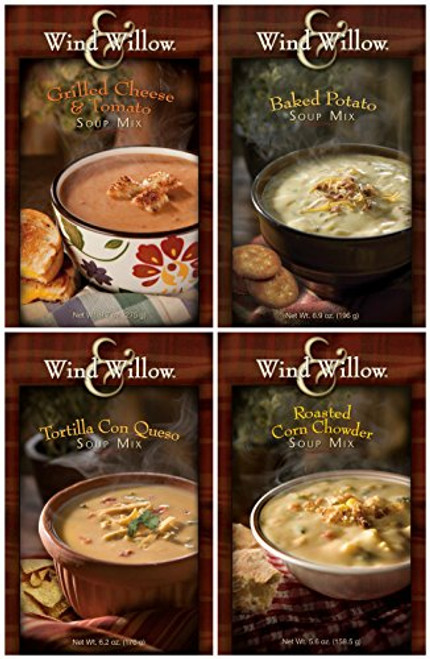 Wind Willow Favorite Soup Mix Bundle Baked Potato Grilled Cheese Tomato Roasted Corn Chowder and Tortilla Con Queso 4 Total Items Wind Willow Favorite Soup Mix Bundle Baked Potato Grilled Cheese Tomato Roasted Corn Chowder and Tortilla Con Queso 4 Total Items