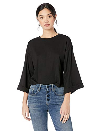 Jack by BB Dakota Junior s Touching The Art Rib Knit Wide Sleeve top  Black  Medium