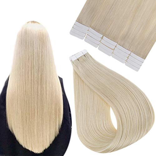 Easyouth Tape in Extensions Human Hair 14 Inches Color 60 Platinum Blonde Seamless Skin Weft Hair Extensions 20Pcs 40g per Pack