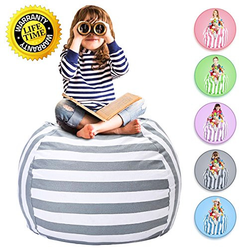 WEKAPO Stuffed Animal Storage Bean Bag Chair | 38" Extra Large | 48" Quality YKK Zipper | Premium Cotton Canvas (gray)