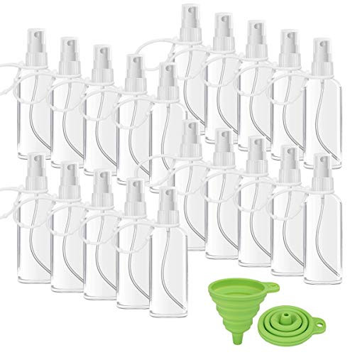 Crenics Plastic Clear Spray Bottles 20PCS Portable Empty with Keychain Fine Mist Sprayer Leakproof TSA Approved Cosmetic Atomizer Liquid Refillable Spray Travel Bottles 3 4oz 100ml