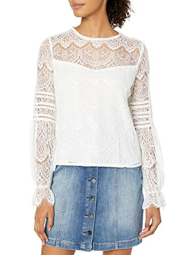 BB Dakota Junior s Smoke   Mirrors Balloon Sleeve lace Blouse  Ivory  Large