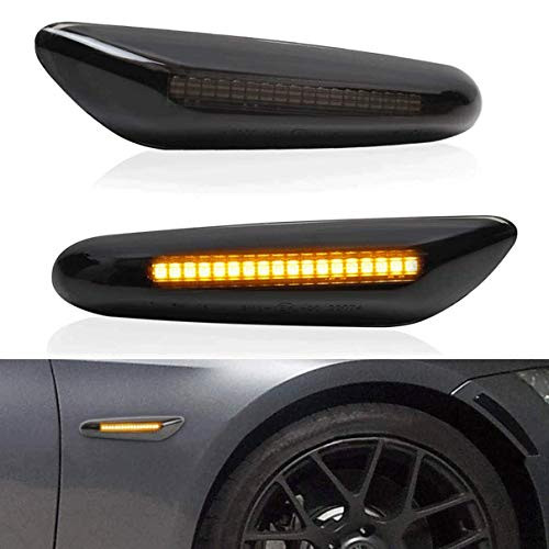 2PCS Amber LED Side Marker Turn Signal Light For BMW E90 E91 E92 E93 E46 E53 X3 E83 X 1 E84 E81 E82 E87 E88  Smoke Lens Style Black Sequential Side Marker Blinker