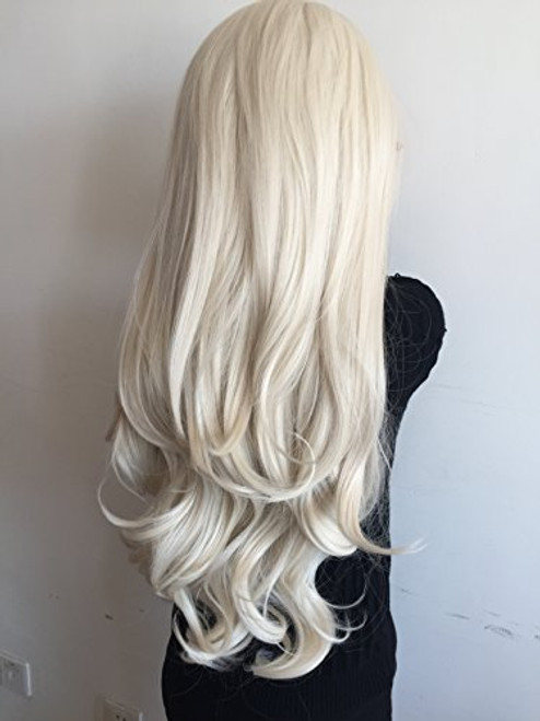 Xiweiya light blonde nature wave synthetic lace front wig mermaid long wavy hair replacement wig for women half hand tied gluless wig Xiweiya light blonde nature wave synthetic lace front wig mermaid long wavy hair replacement wig for women half hand tied gluless wig