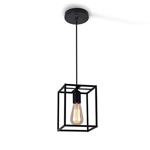 SUNVP Pendent Light Black Industrial Retro Loft Design Rectangle Cage Hanging Ceiling Lamp Fixture for Kitchen Island Dining Room E26 not Included Bulb SUNVP Pendent Light Black Industrial Retro Loft Design Rectangle Cage Hanging Ceiling Lamp Fixture for Kitchen Island Dining Room E26 not Included Bulb