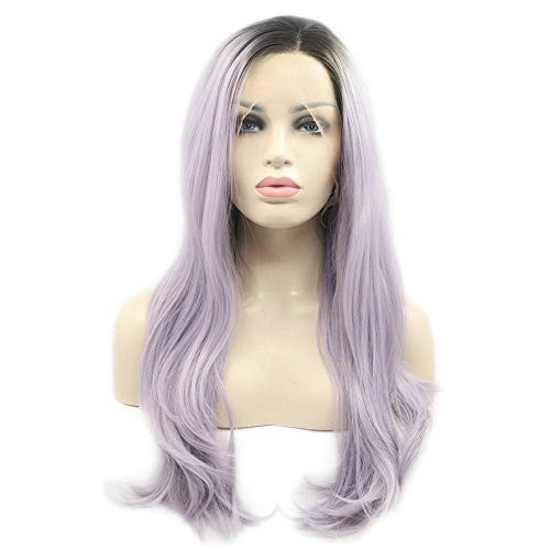 RainaHair Drag Queen Pastel Wig 2 Tone Purple Ombre Lace Front Wig Heat Resistant Natural Wave Synthetic Glueless Cosplay Wigs for Women Girls Holidays Party 24inches RainaHair Drag Queen Pastel Wig 2 Tone Purple Ombre Lace Front Wig Heat Resistant Natural Wave Synthetic Glueless Cosplay Wigs for Women Girls Holidays Party 24inches