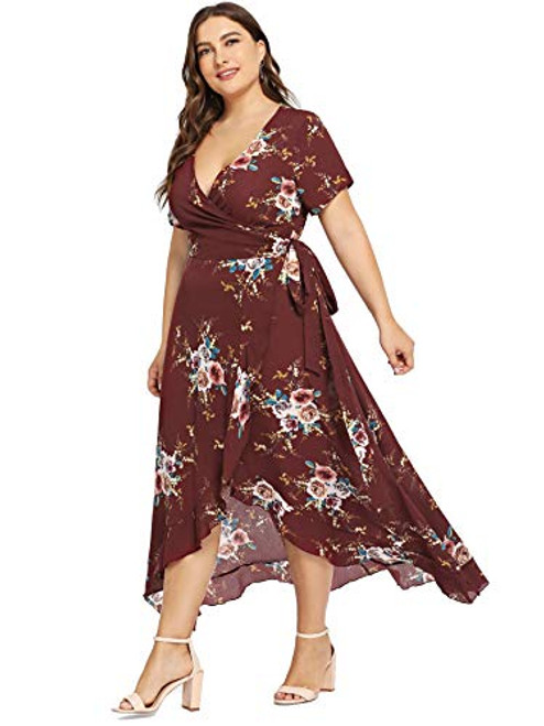 Milumia Plus Size Casual V Neck Belted Empire Waist Asymmetrical Maxi Dress Red 3X Large Plus Milumia Plus Size Casual V Neck Belted Empire Waist Asymmetrical Maxi Dress Red 3X Large Plus