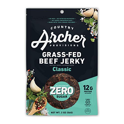 Zero Sugar Classic Beef Jerky by Country Archer  100 Grass Fed  Gluten Free  2 Ounce  6 Pack