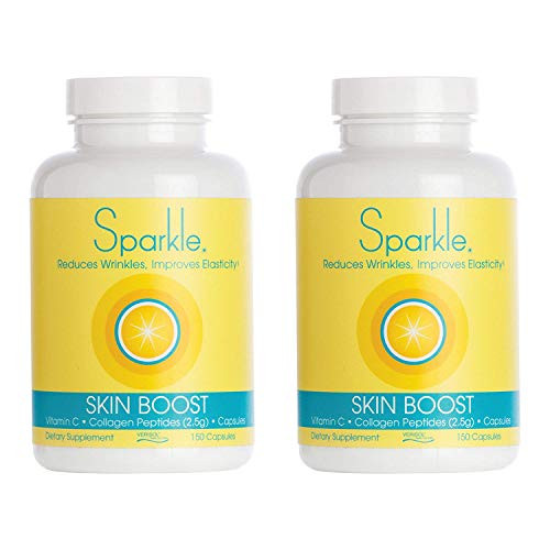 Sparkle Skin Boost Collagen Capsules 2 Pack  180 Pills Each Bottle  30 Days Featuring 2500mg Verisol Bioactive Collagen Peptides