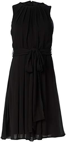 Calvin Klein Women s Sleeveless Pleated Neck Dress with Flared Skirt and Sash Wrap  Black  8