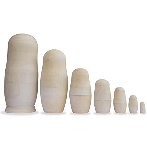 BestPysanky Set of 7 Unpainted Blank Wooden Russian Nesting Dolls 8 Inches