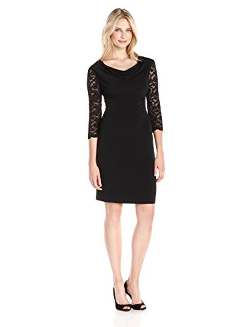 Connected Apparel Women s Lace Sleeve Dress  Black  16