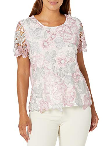 Alfred Dunner Women s Petite Floral Lace Top  Multi  PL