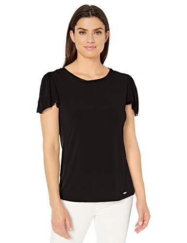 Calvin Klein Women s TOP with Sweather Short Sleeve  Black  X Large