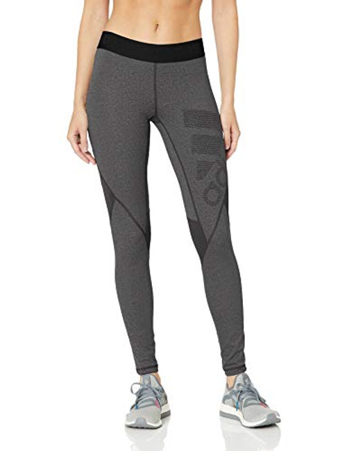 adidas Women s Alphaskin Sport Logo Tights  Dark Grey Heather Black  Medium