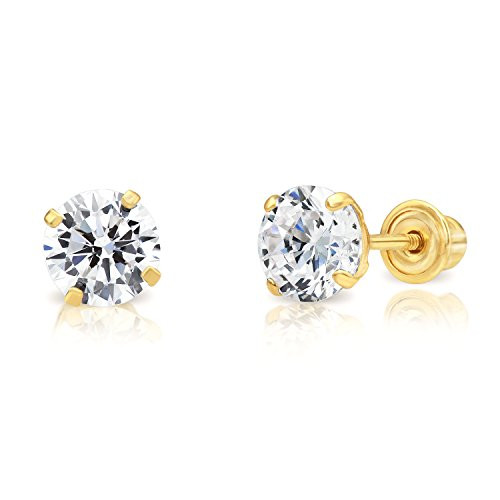 14k Yellow Gold Solitaire Cubic Zirconia Stud Earrings with Screw Backs  5mm