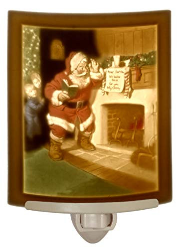 SANTA S SURPRISE   Curved Colored Fine Porcelain Lithophane Nightlight by The Porcelain Garden