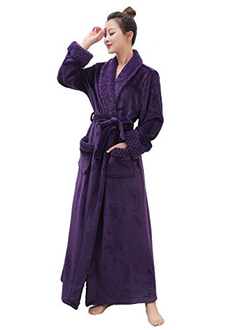 Artfasion Women s Long Flannel Bathrobe Ultra Soft Plush Microfiber Fleece Robes Purple Large X Large