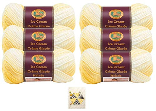 Lion Brand Ice Cream Yarn   6 Pack with Pattern  Lemon Meringue