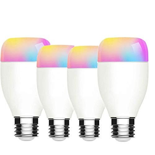Smart LED Light Bulb WiFi Light Bulb Compatible with Alexa  Google Home  IFTTT  RGB CCT LED Lamp Bulb  Warm White Dimmable Remote and App Control LED Bulb 9W  800 Lumen  No Hub Required  4 Packs