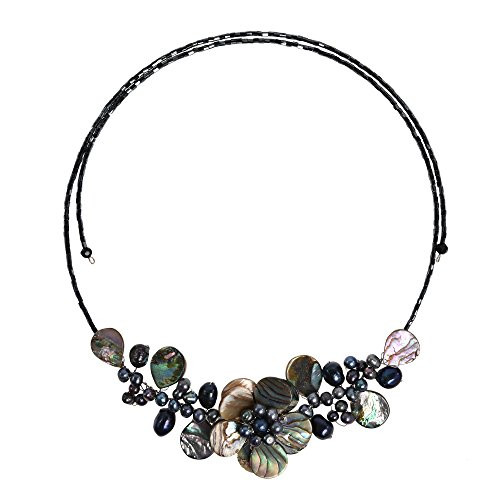 AeraVida Lotus Wreath Abalone Shell Cultured Freshwater Pearl Memory Wire Wrap Necklace AeraVida Lotus Wreath Abalone Shell Cultured Freshwater Pearl Memory Wire Wrap Necklace