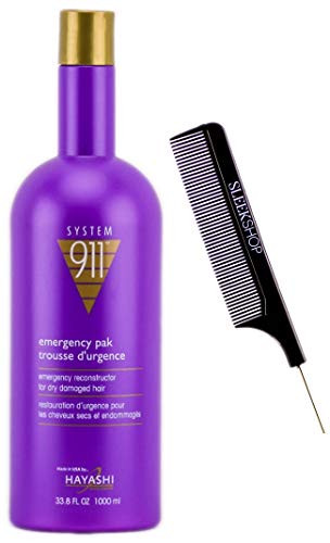 Hayashi SYSTEM 911 Emergency Pak Reconstructor Rinse Out Super Conditioner  w Sleek Comb  Emergency Pack Repair for Dry  Damaged Hair  33 8 oz   1000 ml   LARGE LITER SIZE