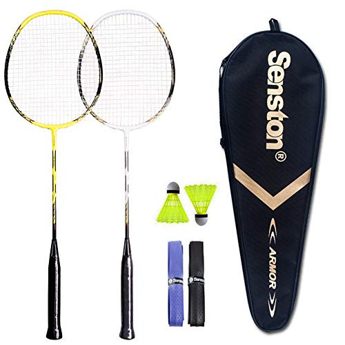Senston   2 Player Badminton Racket Set Badminton Racquets with Shuttlecocks   Including 2 Rackets White Yellow