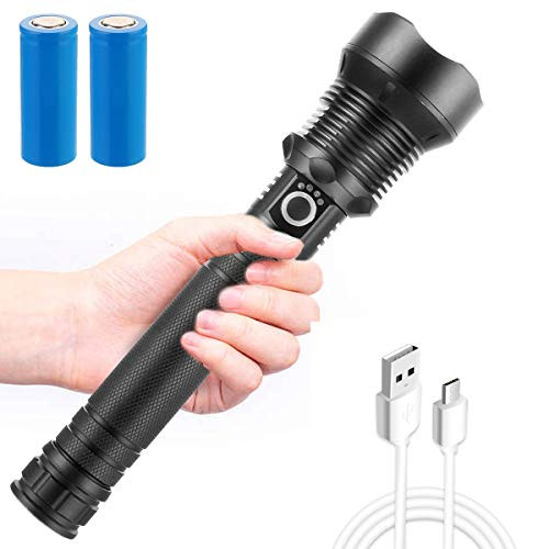 Rechargeable LED Flashlight 90000 Lumens Super Bright with 26650 Batteries Included Zoomable 3 Modes Waterproof Flashlight for Emergencies Camping Black Rechargeable LED Flashlight 90000 Lumens Super Bright with 26650 Batteries Included Zoomable 3 Modes Waterproof Flashlight for Emergencies Camping Black