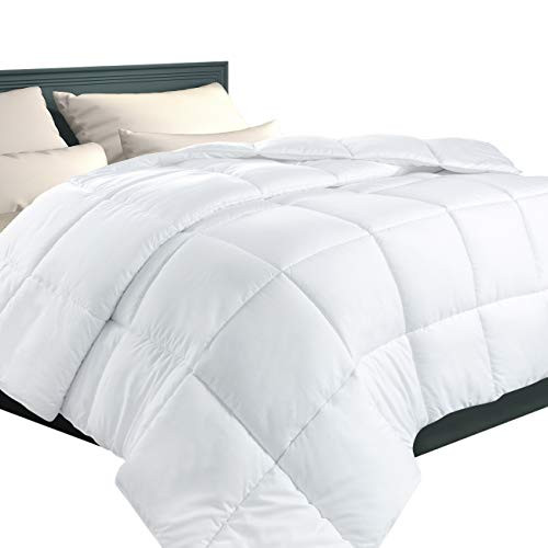 EcoMozz Full/Queen Comforter with Corner Tabs - All Season Down Alternative Comforter - Soft Warm Quilted Duvet Insert - Hypoallergenic Fluffy Hotel Collection - White