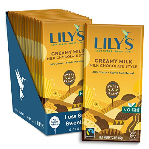 Creamy Milk Chocolate Bar by Lily s   Stevia Sweetened  No Added Sugar  Low Carb  Keto Friendly   40 Cocoa   Fair Trade  Gluten Free   Non GMO   3 ounce  12 Pack