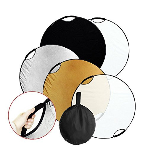 Fairview 5-in-1 43 inch 110cm Collapsible Multi-Disc Light Reflector Handle Disc panel with Carrying bag for Photography Photo Studio Lighting &Outdoor Lighting- Translucent Silver Gold White Black Fairview 5-in-1 43 inch 110cm Collapsible Multi-Disc Light Reflector Handle Disc panel with Carrying bag for Photography Photo Studio Lighting &Outdoor Lighting- Translucent Silver Gold White Black