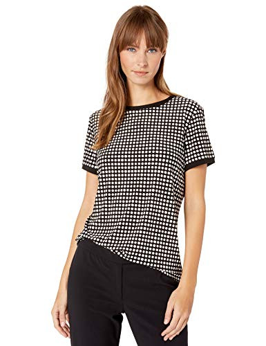 Anne Klein Women s Button Back TOP  Anne BLK Anne White  M