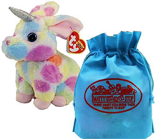 Ty Beanie Boos Fairytale Unicorn Begonia (Multi-Color Bunny) with Bonus Matty's Toy Stop Storage Bag