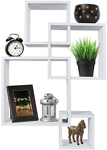 Greenco Decorative 4 Cube Intersecting Wall Mounted Floating Shelves- White Finish