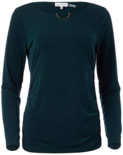 Calvin Klein Women s Ruched TOP with Hardware  malachite  M