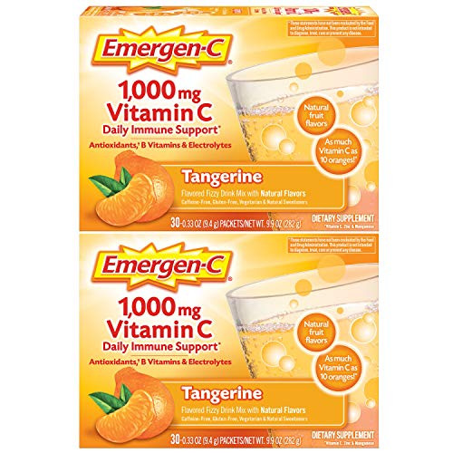 Emergen C 1000mg Vitamin C Powder  with Antioxidants  B Vitamins and Electrolytes  Vitamin C Supplements for Immune Support  Caffeine Free Drink Mix  Tangerine Flavor   30 count  pack of 2