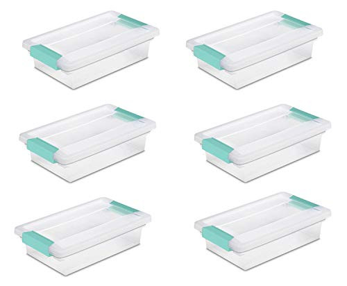 Sterilite 19618606 Small Clip Box  Clear Lid   Base w Colored Latches  6 Pack