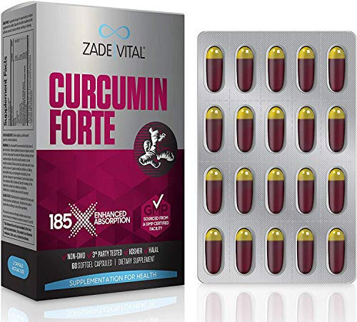 Zade Vital Curcumin Forte  Turmeric Curcumin Supplement   Support Immune  Digestive  Heart Health  Dietary Supplement  185x Better Absorption  1000 MG  60 Softgels Turmeric Capsules   2 Months Supply