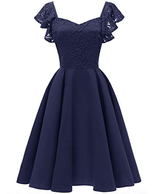 ANCHOVY Women Cocktail Swing Dress Elegant Retro Bridesmaid Dress with Bowknot C80 Navy lace M ANCHOVY Women Cocktail Swing Dress Elegant Retro Bridesmaid Dress with Bowknot C80 Navy lace M