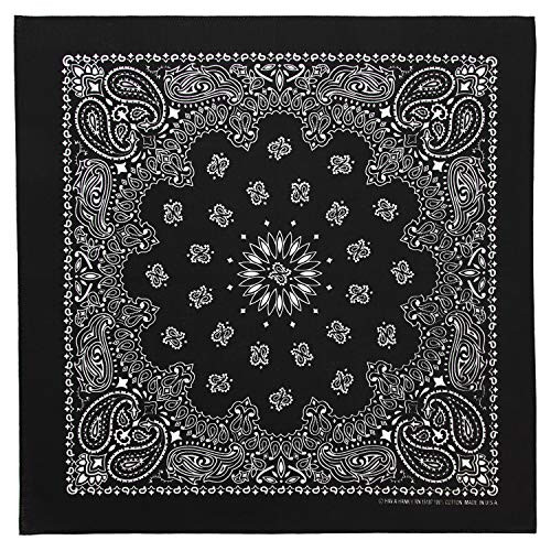 100 Cotton Western Paisley Bandanas  22 inch x 22 inch  Made in USA   Black Dozen Packed 22x22   Use For Handkerchief  Headband  Cowboy Party  Wristband  Head Scarf   Double Sided Print
