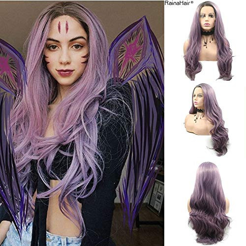 RainaHair Drag Queen Purple Lace Front Wig Long Wavy Hair Synthetic Heat Resistant Fiber Wig for Women Lavender Purple Wig Natural Hairline Realistic Looking Side Parting 24inch RainaHair Drag Queen Purple Lace Front Wig Long Wavy Hair Synthetic Heat Resistant Fiber Wig for Women Lavender Purple Wig Natural Hairline Realistic Looking Side Parting 24inch