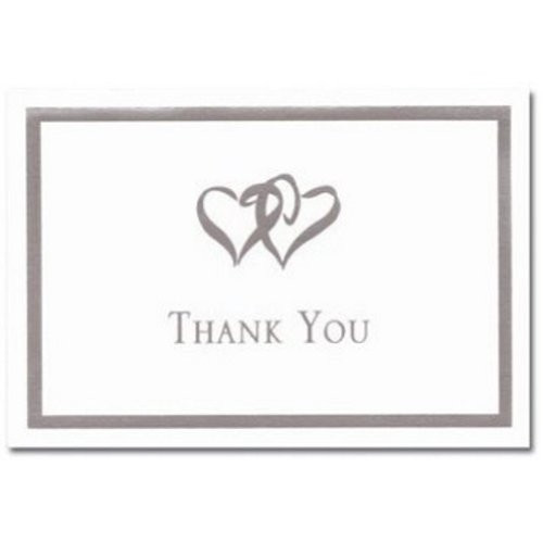 Silver Double Hearts Thank You Note Cards   Envelopes   100
