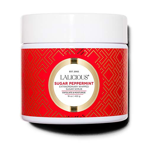 LALICIOUS Sugar Peppermint Extraordinary Whipped Sugar Scrub   Cane Sugar Body Scrub with Coconut Oil   Honey  No Parabens  16 Ounces