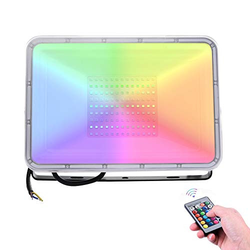100W RGB LED Flood Light  Color LED Flood Light Remote Control with Memory Function  IP67 Waterproof Outdoor Color Changing Flood Light  dimmable Wall Washer for Party  Garden  Landscape
