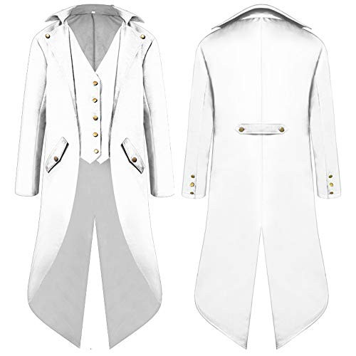 Wraith of East Men s Steampunk Long Jacket Tailcoat Medieval Retro Gothic Victorian Stand Collar Frock Coat Uniform  69 White  M