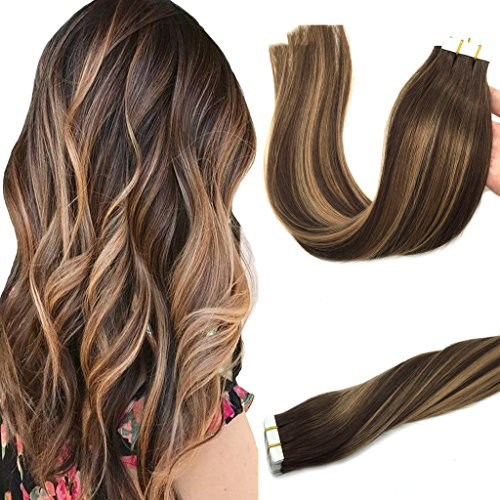 GOO GOO 20pcs 50g Human Hair Extensions Tape in Ombre Chocolate Brown to Caramel Blonde Natural Hair Extensions Tape in Real Hair Balayage Straight 14 inch GOO GOO 20pcs 50g Human Hair Extensions Tape in Ombre Chocolate Brown to Caramel Blonde Natural Hair Extensions Tape in Real Hair Balayage Straight 14 inch