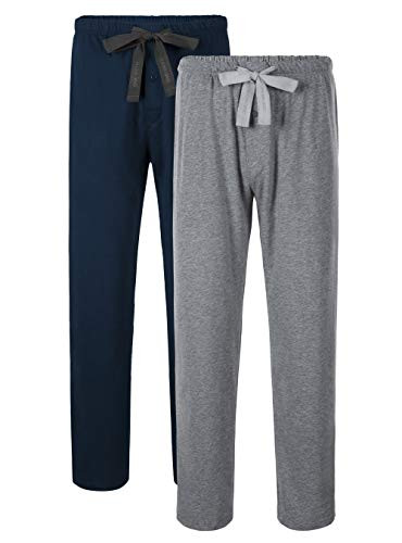 DAVID ARCHY Men s Comfy Jersey Soft Cotton Knit Pajama Long John Lounge Sleep Pant in 2 Pack  L  Navy Blue Heather Gray