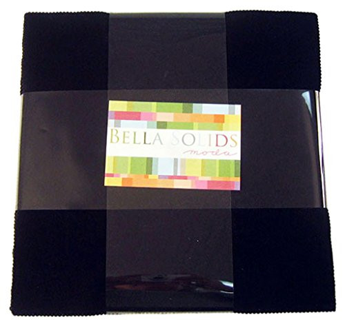 Moda BELLA SOLIDS BLACK Layer Cake 10 Fabric Quilting Squares 9900LC 99 by Moda Fabrics