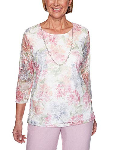 Alfred Dunner Women s Primrose Garden Lace Biadere Top   Plus Size  Multi  2X